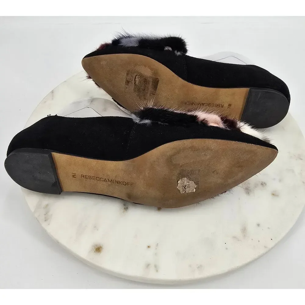 Rebecca Minkoff Amelie Black‎ Suede Flats | Real Mink Fur Loafers